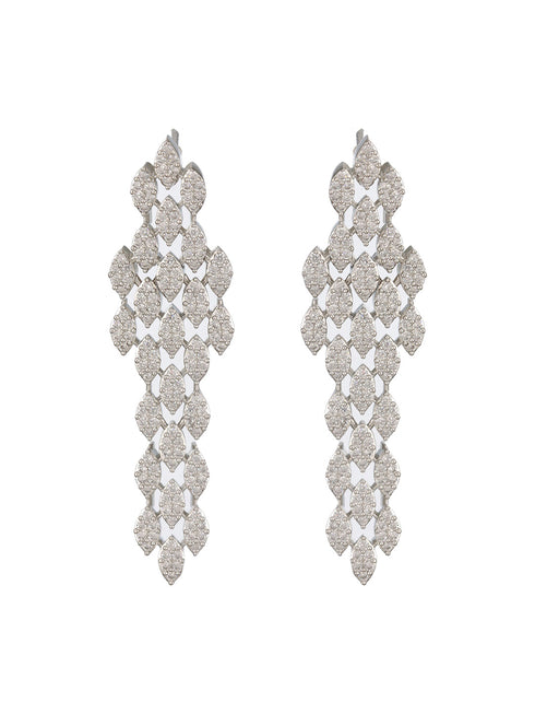 Silver Toned Ad Studded Quirky Drop Designer Wedding Partywear Jewellery Set