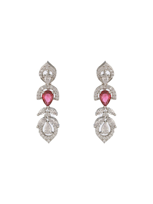 Silver Plated Ruby Red AD Studded Elegant Floral Designer Delicate Choker Jewellery Set