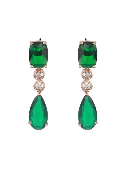 Rose Gold Plated Emerald Green AD Studded 2 Layered Luxe Designer Bridal Partywear Jewellery Set