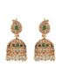 Gold Plated Green Zircon & Pearl Beaded Floral Pipe Pendant Jewellery Set With Jhumka
