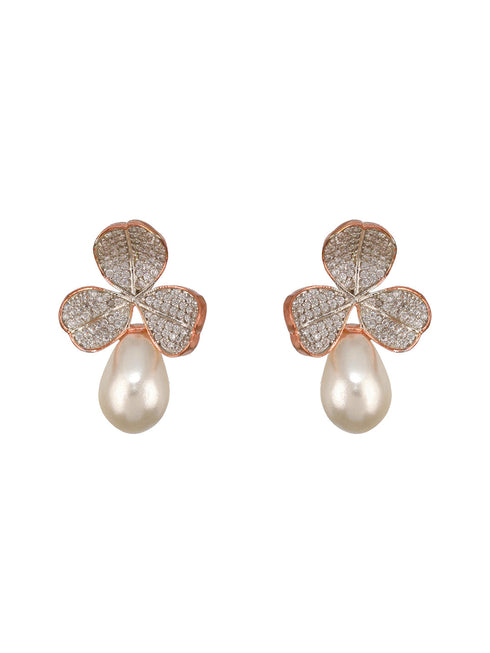 Rose Gold AD Studded Pearl Luxe Studds Earrings