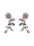 Oxidised Silver Plated Red Stone Studded Floral Ear Cuff Earrings