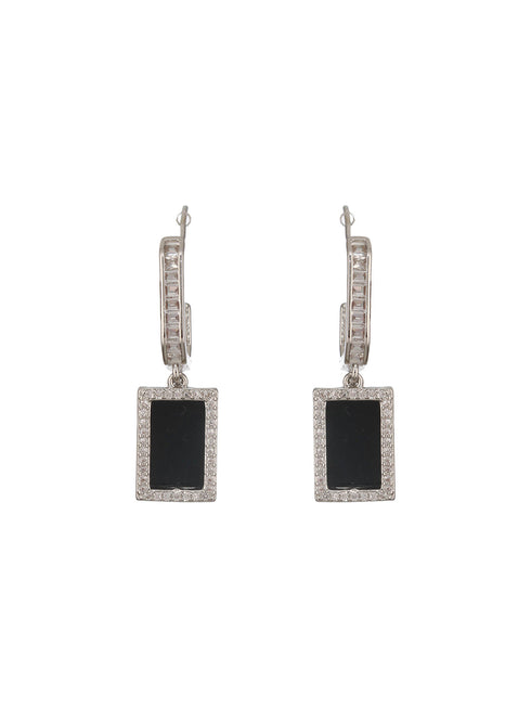 Anti-Tarnish Silver Plated Black J Shaped Square Shaped Minimal Earrings