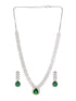 Silver Plated Emerald Green Zircon AD Studded Delicate Partywear Necklace Jewellery Set