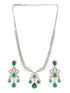Silver Plated Emerald Green AD Studded Luxe Designer Floral Pendant Jewellery Set