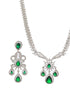 Silver Plated Emerald Green AD Studded Luxe Designer Floral Pendant Jewellery Set