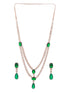 Rose Gold Plated Emerald Green AD Studded 2 Layered Luxe Designer Bridal Partywear Jewellery Set
