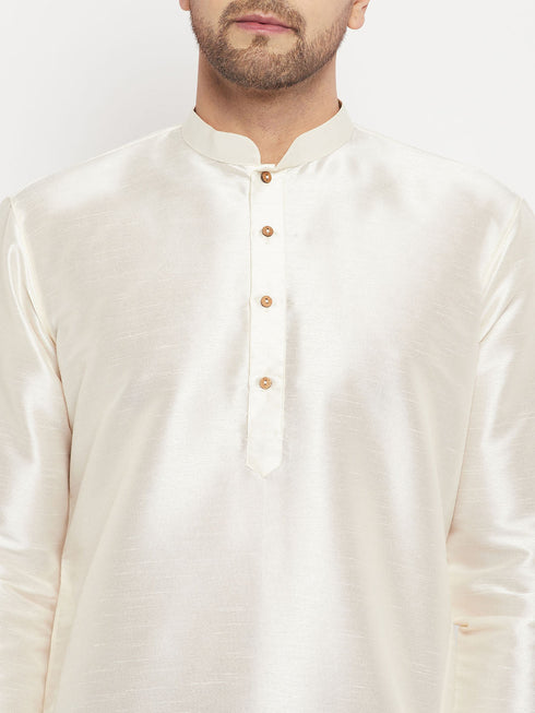 Men's Cream Cotton Silk Blend Kurta And Pant Style Pyjama Set