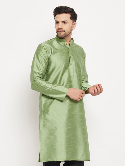 Men's Light Green Cotton Silk Blend Kurta