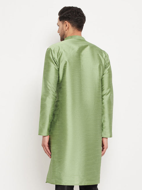 Men's Light Green Cotton Silk Blend Kurta