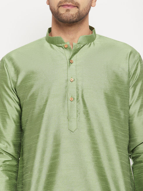 Men's Light Green Cotton Silk Blend Kurta