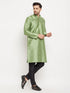 Men's Light Green Cotton Silk Blend Kurta