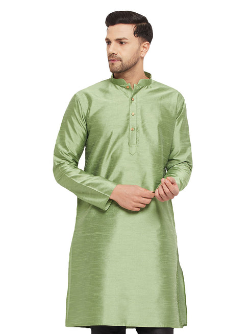 Men's Light Green Cotton Silk Blend Kurta