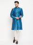Men's Turquoise Blue Cotton Silk Blend Kurta And Pant Style Pyjama Set