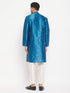 Men's Turquoise Blue Cotton Silk Blend Kurta And Pant Style Pyjama Set
