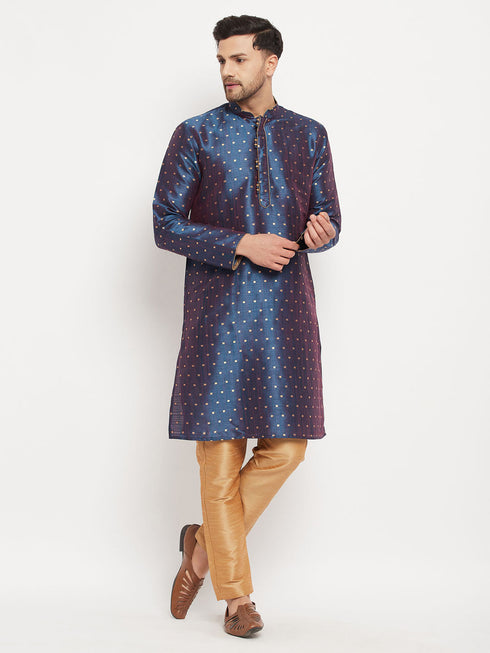 Men's Blue Zari Weaved Kurta