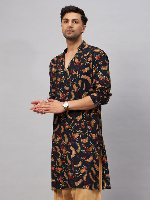 Men's Black Printed Kurta