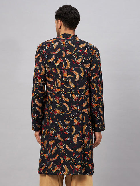 Men's Black Printed Kurta