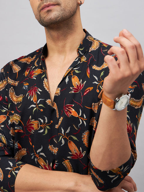 Men's Black Printed Kurta