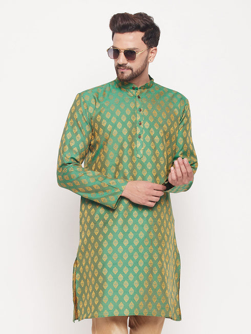Men's Green Woven Kurta