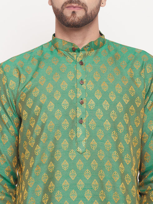 Men's Green Woven Kurta