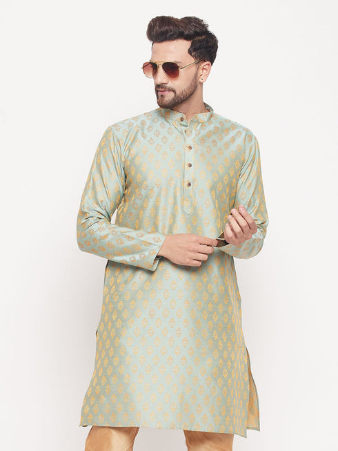 Men's Mint Green Woven Kurta
