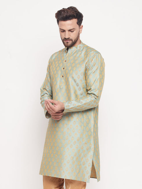 Men's Mint Green Woven Kurta