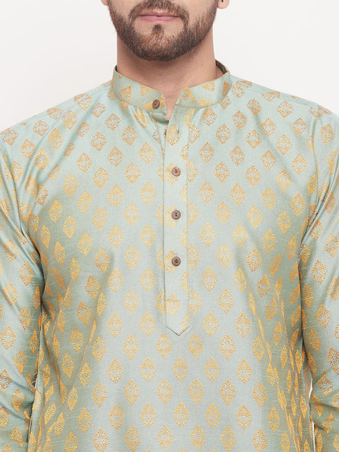 Men's Mint Green Woven Kurta