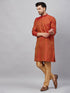 Men's Red And Rose Gold Woven Kurta Pant Set