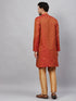 Men's Red And Rose Gold Woven Kurta Pant Set