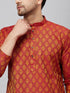 Men's Red And Rose Gold Woven Kurta Pant Set