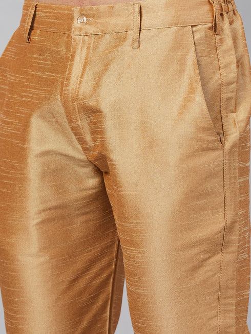 Men's Red And Rose Gold Woven Kurta Pant Set