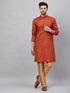 Men's Red And Rose Gold Woven Kurta Pant Set
