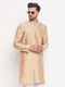 Men's Beige Square Woven Design Silk Blend Kurta