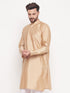 Men's Beige Square Woven Design Silk Blend Kurta