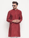 Men's Maroon Square Woven Design Silk Blend Kurta