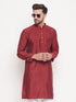 Men's Maroon Square Woven Design Silk Blend Kurta