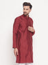 Men's Maroon Square Woven Design Silk Blend Kurta