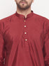 Men's Maroon Square Woven Design Silk Blend Kurta