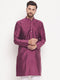 Men's Purple Square Woven Design Silk Blend Kurta