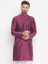 Men's Purple Square Woven Design Silk Blend Kurta