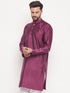 Men's Purple Square Woven Design Silk Blend Kurta