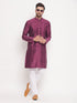 Men's Purple Square Woven Design Silk Blend Kurta