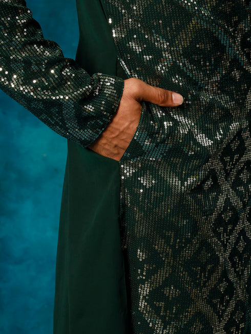 Men's Green Embellished Georgette Kurta