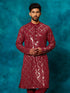Men's Maroon Embellished Georgette Kurta