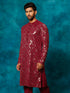 Men's Maroon Embellished Georgette Kurta