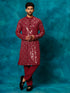 Men's Maroon Embellished Georgette Kurta
