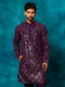 Men's Purple Embellished Georgette Kurta