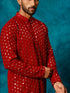 Men's Maroon Georgette Sequins Kurta