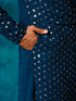 Men's Navy Blue Georgette Sequins Kurta